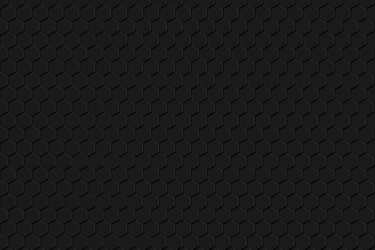 Carbon fiber black hexagon texture. Metal grid black steel background. Dark carbon texture.