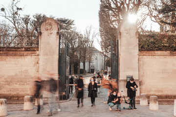 Paris, France 03-03-2021: people coming out of the cemetery in Paris