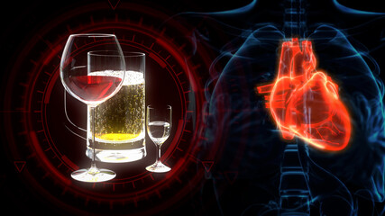 Fototapeta na wymiar cg healthcare 3d illustration, heart illness of drinks