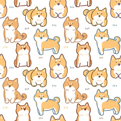 Seamless Pattern with Shiba Inu Dog Illustration Design on White Background