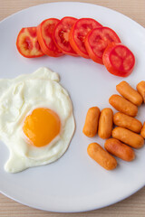 american breakfast with sausage egg and tomato