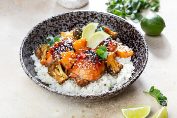 teriyaki chicken and broccoli stir fry with rice