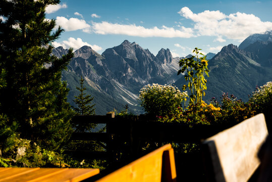 Mountain with blue sky in the summer europa austria stubai with clows