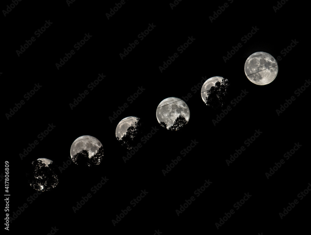 Wall mural full moon in different phases advancing during the night