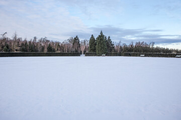 Fototapeta premium Winter landscape with snow and ice in Skåne Sweden Malmö