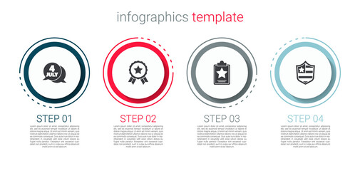 Set USA Independence day, Medal with star, and Shield stars. Business infographic template. Vector.