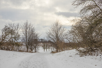 Winter landscape with snow and ice in Skåne Sweden Malmö