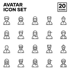 Set of Avatar icon with outline style, including male, female, girl. Also by using a mask. Vector icon with pixel perfect