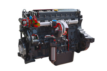 Engine design and structure, in section (  isolated on a white background )