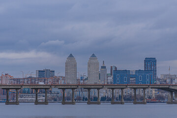 Beautiful spring cloudy city in the afternoon