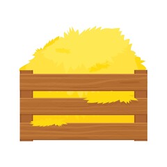 Bale of hay, haystack in wooden box in cartoon style isolated on white background stock vector illustration. Harvest, rural agriculture, farming. 