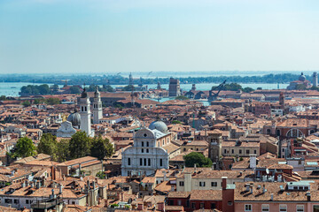 Aerial view of the city of Venice. Tourism in Italy.