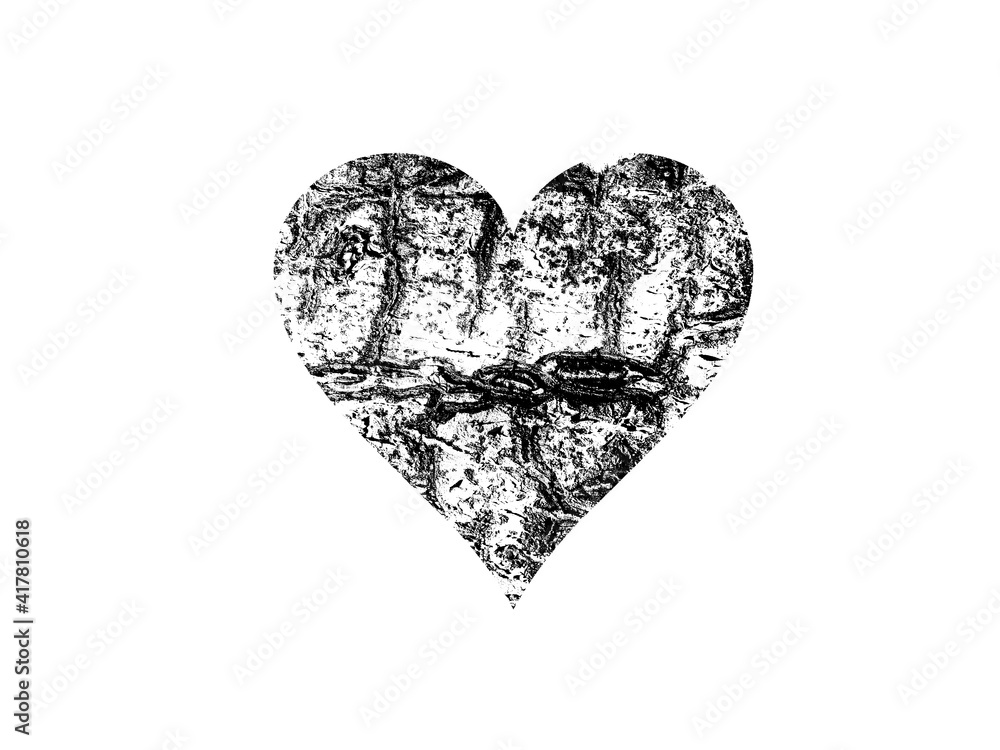 Poster heart shape with black and white texture isolated on white background