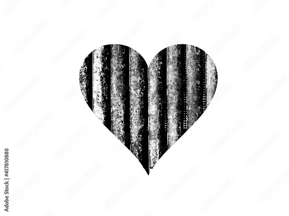 Poster heart shape with black and white texture isolated on white background