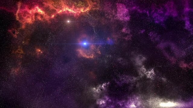 Deep Space - Stars in Void 2 - Black space emptiness with mega clouds of nebulas from molecular gas, flashing stars of various colors and myriads of small stars in the distance. Looped.