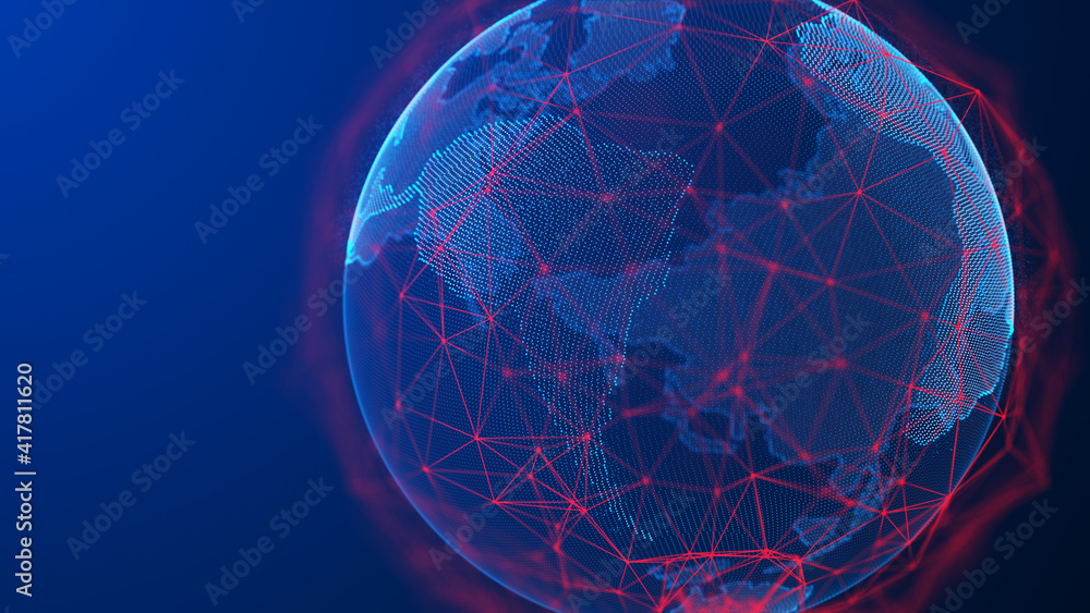 Poster global network connection. blue futuristic world map. concept of planet earth. 3d rendering.