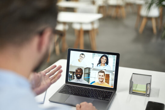 Boss Conducting Online Meeting With His Employees