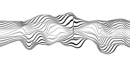 Abstract flow lines background . Fluid wavy shape .Striped linear pattern . Music sound wave . Vector illustration