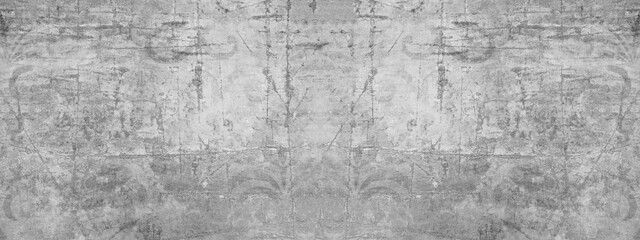 Old gray grey white vintage worn shabby patchwork motif tiles stone concrete cement wall texture background banner