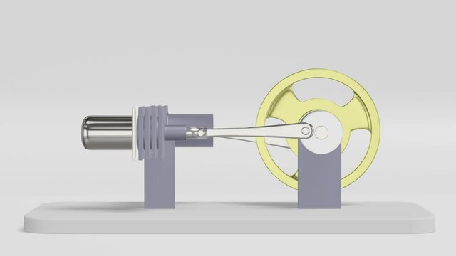 3D model of working stirling engine - rendered animation
