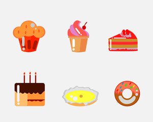 icons of variety cakes, cupcakes, doughnut, cakes, pie, etc