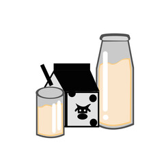illustration of a bottle of cow's milk, packaged milk, etc.