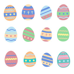 Colorful decorated Easter eggs made in  vector. Illustration in pastel colors. Cute festive background template