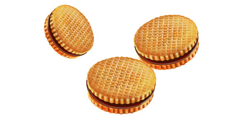 Wafer biscuit cookies in the middle isolated on white background, Vector realistic in 3d illustration.