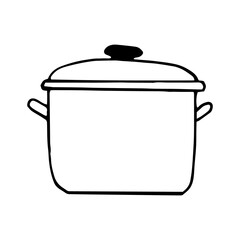 saucepan icon, sticker. sketch hand drawn doodle style. vector, minimalism, monochrome. dishes, cooking, food.