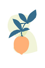 Colorful lemon on a branch. vector flat cartoon illustration