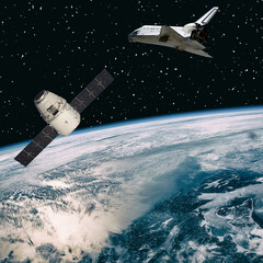 Obraz premium Spaceships in space. Science theme. The elements of this image furnished by NASA.