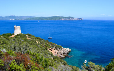 Fototapeta na wymiar Mare blu della Sardegna visto dalla scogliera 