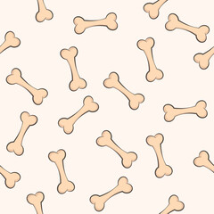 Vector seamless pattern with the image of bones for a dog. Background with snacks for dogs.