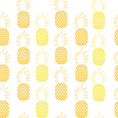 vector pattern with ripe bananas. flat pattern image with whole pineapples. pineapples on a white background with a yellow outline. pineapple outline