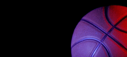 Closeup detail of blue basketball ball texture background. Team sport concept. Sports background for product display, banner, or mockup.