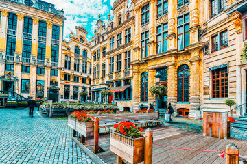 BRUSSELS, BELGIUM - JULY 07, 2016 : Grand Place (Grote Markt) - central square of Brussels. It is surrounded by  guildhalls and two larger edifices, city's Town Hall, Breadhouse. Brussel.