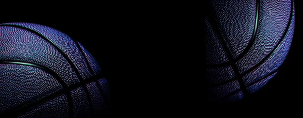  Closeup detail of blue basketball ball texture background. Team sport concept. Sports background for product display, banner, or mockup. © Augustas Cetkauskas