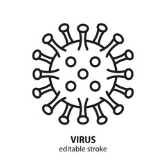Virus line icon. Coronavirus symbol. Bacteria vector illustration. Editable stroke.