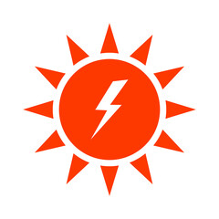 hot summer sun, isolated orange icon on white background, solar radiation warning sign