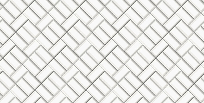 Subway Tile Background. White Seamless Patter For Kitchen Backsplash, Bathroom Wall, Shower. Ceramic Herringbone Vector Texture