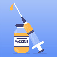 Vector Coronavirus concept. Covid-19. Vaccine vial and syringe on an isolated background. Vaccination concept. Pandemic outbreak. Medicine injection. Treatment for the virus.