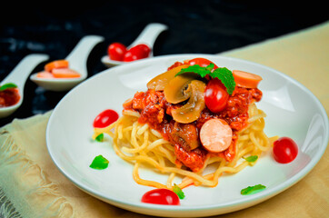 Delicious spaghetti served on  plate