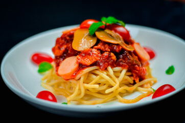Delicious spaghetti served on  plate