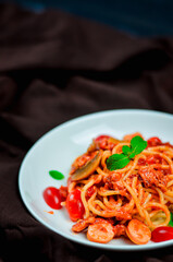 Delicious spaghetti served on  plate