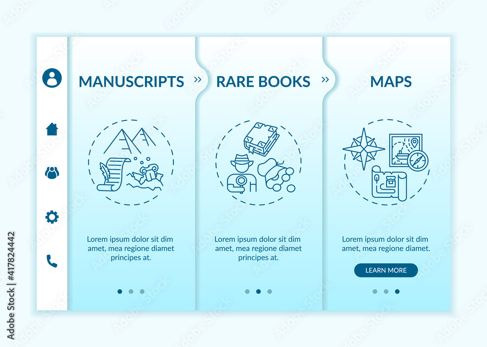 Poster ancient literature onboarding vector template. online library advantages. available rare books. free