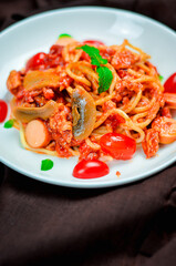 Delicious spaghetti served on  plate