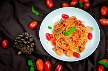 Delicious spaghetti served on  plate