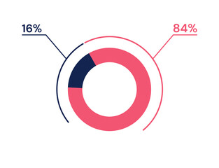 16 84 percent pie chart. 84 16 infographics. Circle diagram symbol for business, finance, web design, progress