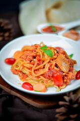 Delicious spaghetti served on  plate