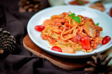 Delicious spaghetti served on  plate